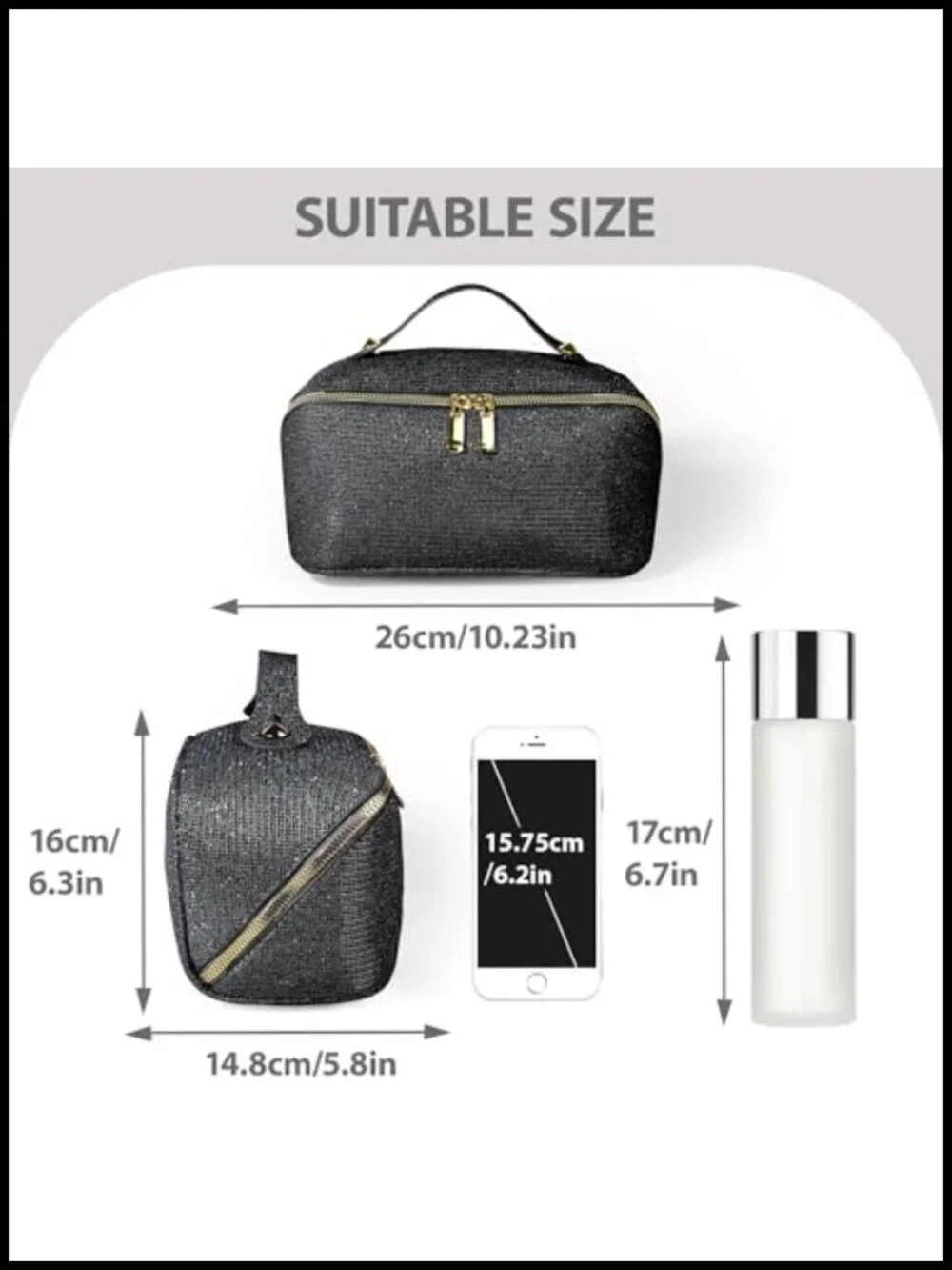 Large Waterproof Travel Cosmetic Bag PU Leather Organizer with Handle 180°